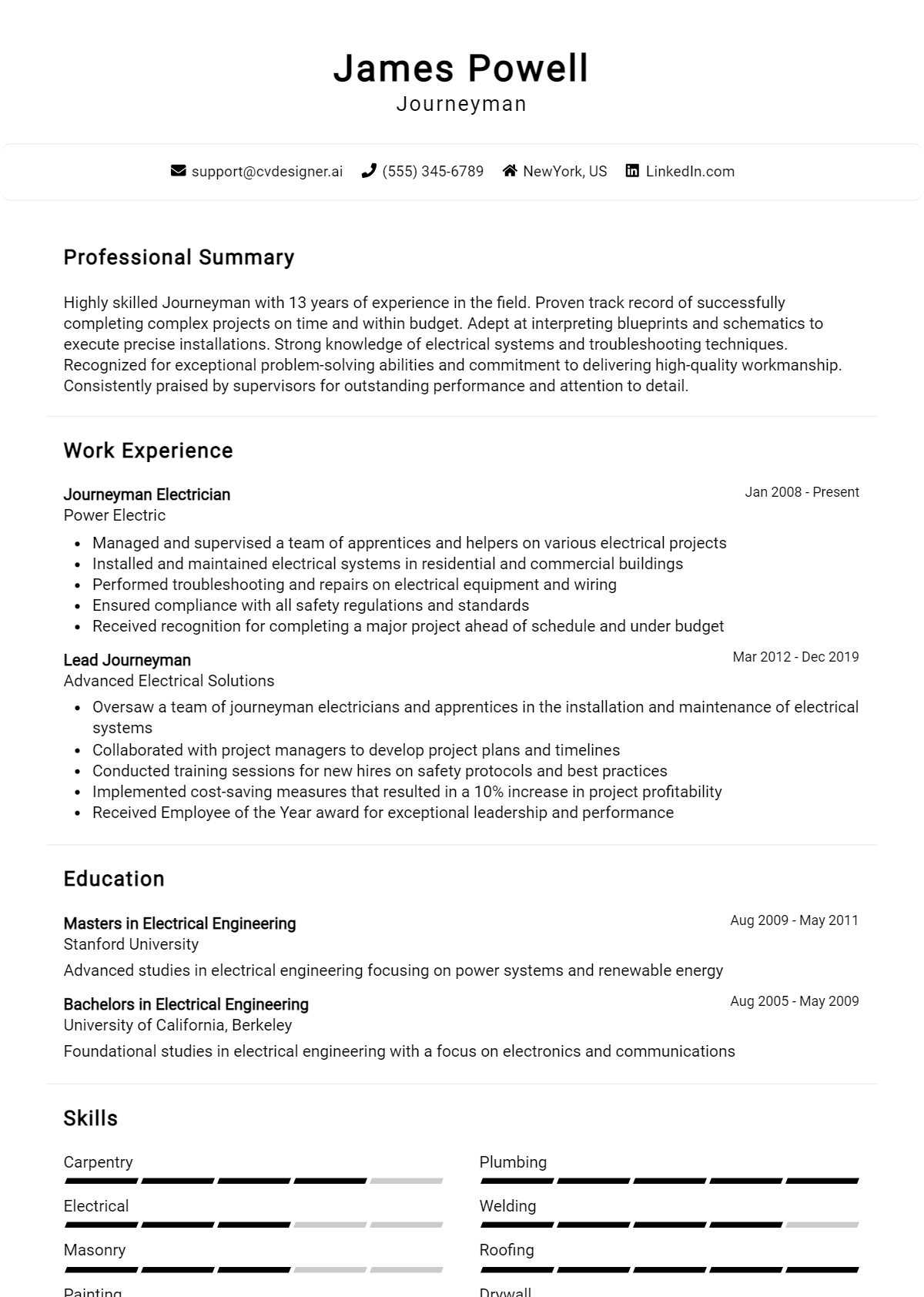 Journeyman Resume Example for 2026: Professional CV Templates Preview