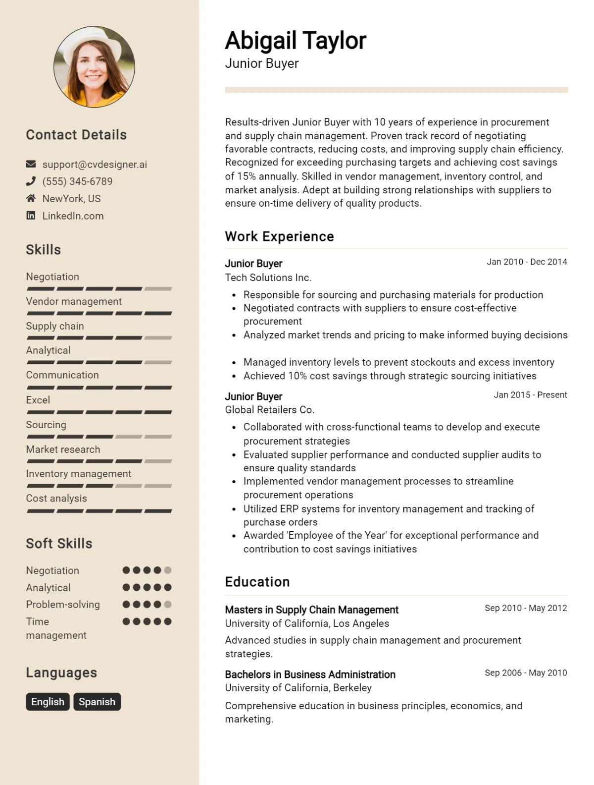 Junior Buyer CV Example For 2026: Samples & Best Practices Preview