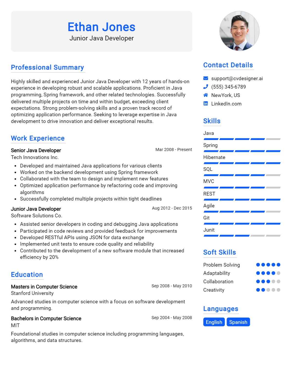 Junior Java Developer CV Example For 2026: How to Create a Professional CV Preview