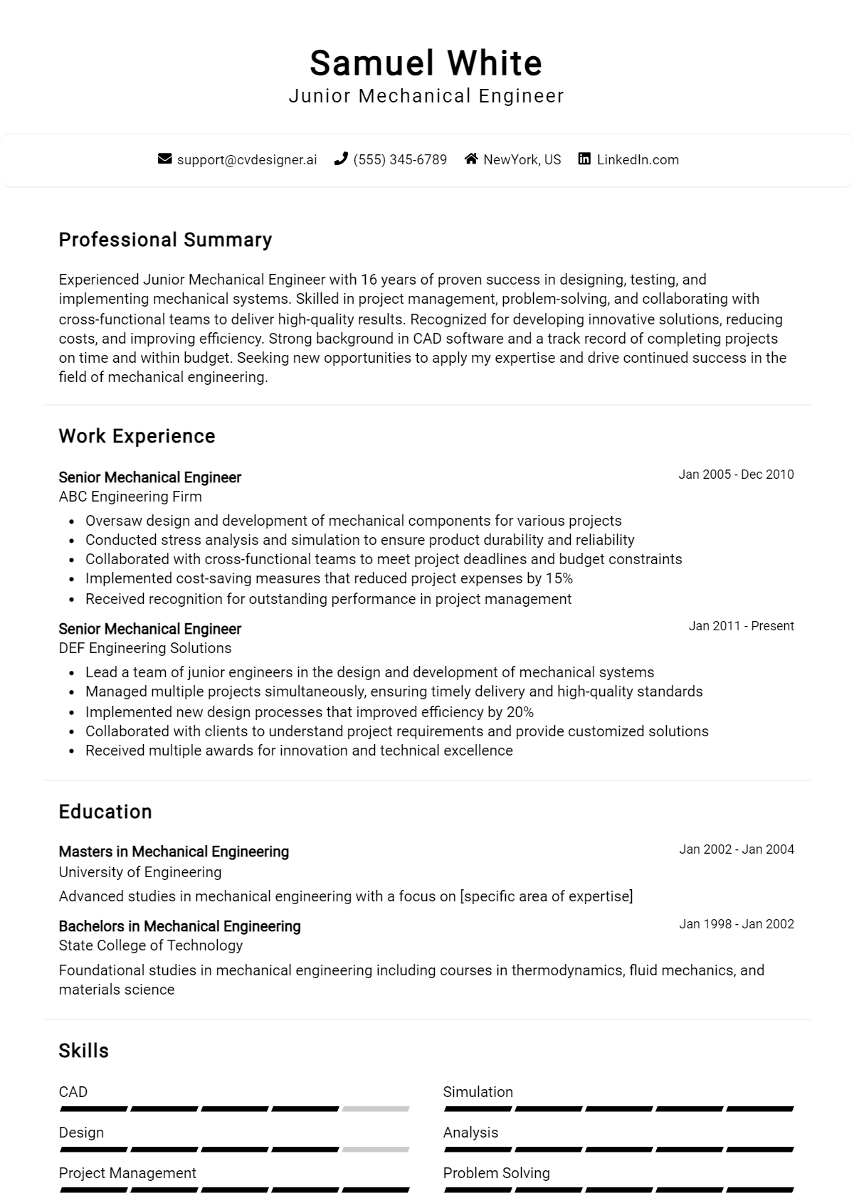 15 Junior Mechanical Engineer Resume Examples And Templates for 2026 Preview