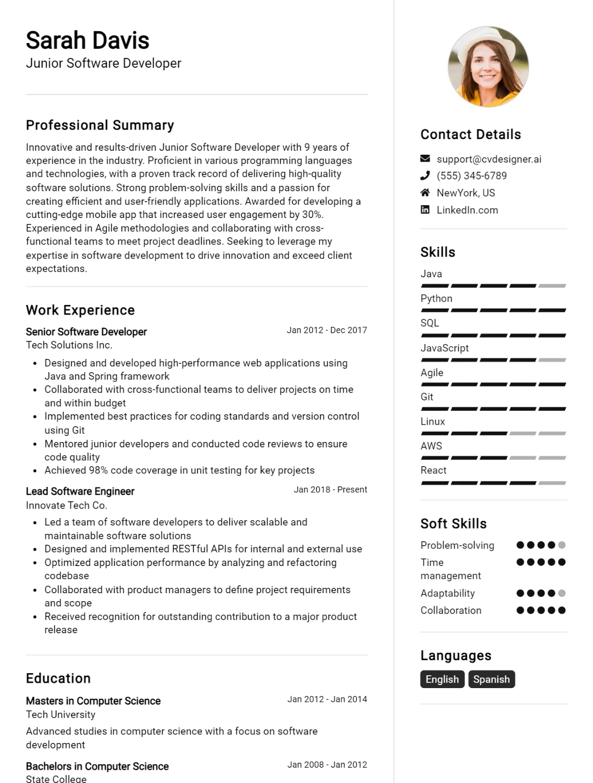 Junior Software Developer CV Example For 2026: Ultimate Guide Preview