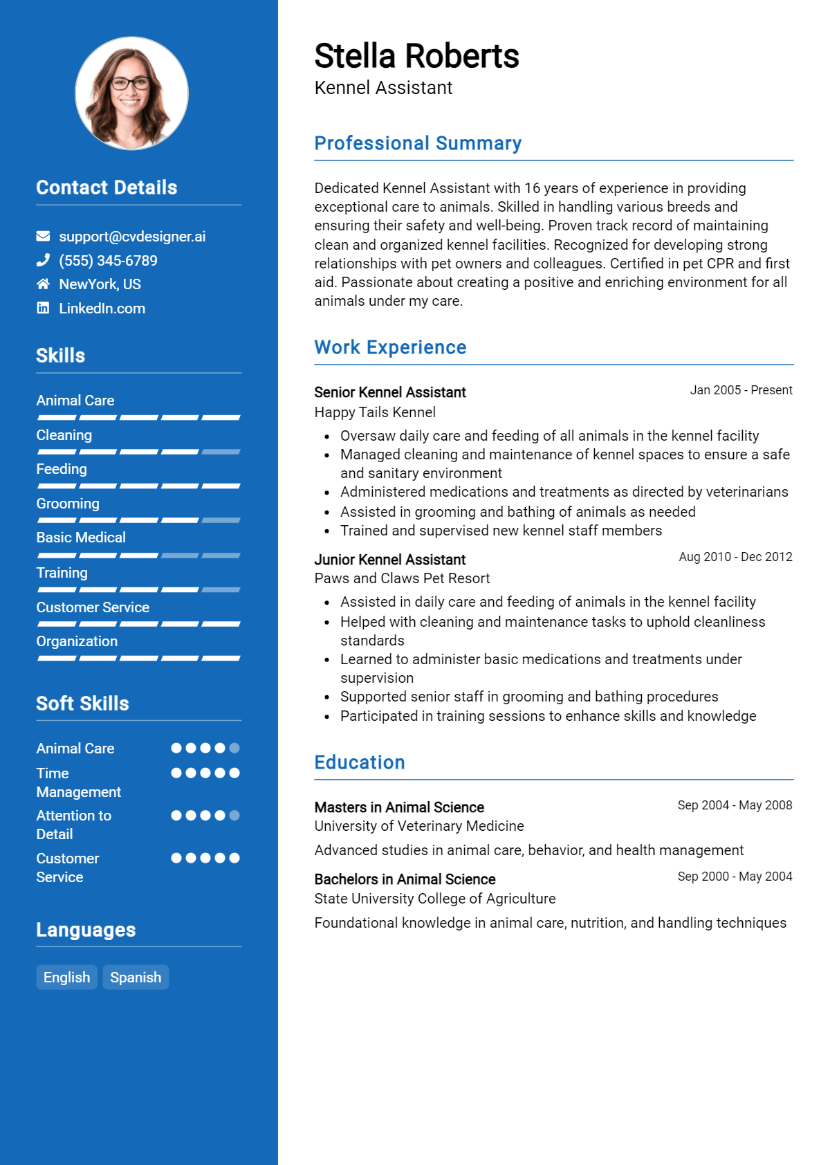 Kennel Assistant Resume Example for 2026: Free Templates Preview