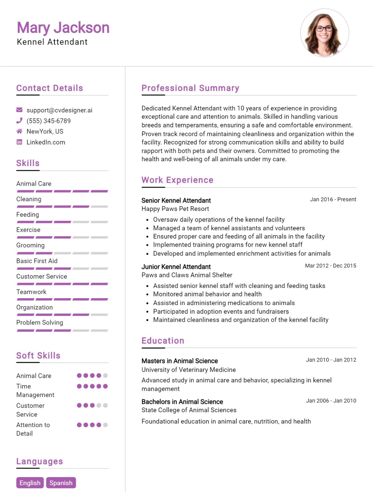 Kennel Attendant CV Example For 2026: Ultimate Guide Preview