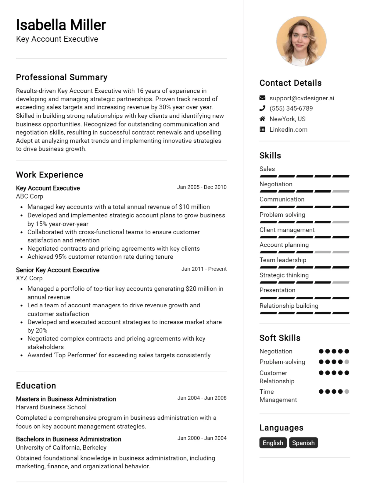 Key Account Executive CV Example For 2026: Samples & Best Practices Preview