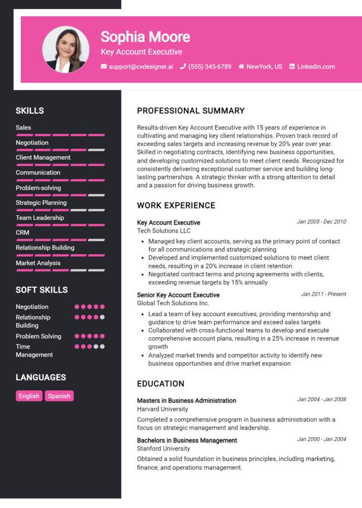 Key Account Executive Resume Example