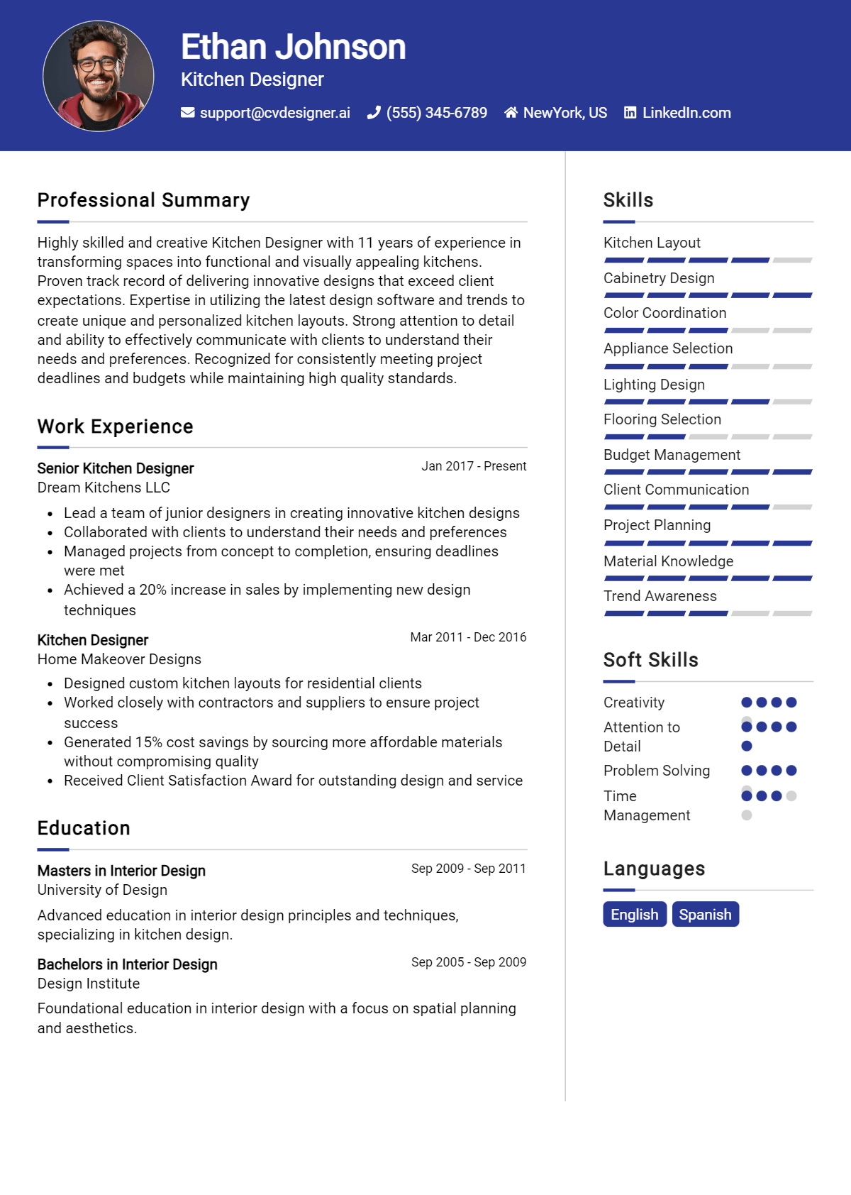 Kitchen Designer Resume Example for 2026: Free Professional Templates Preview