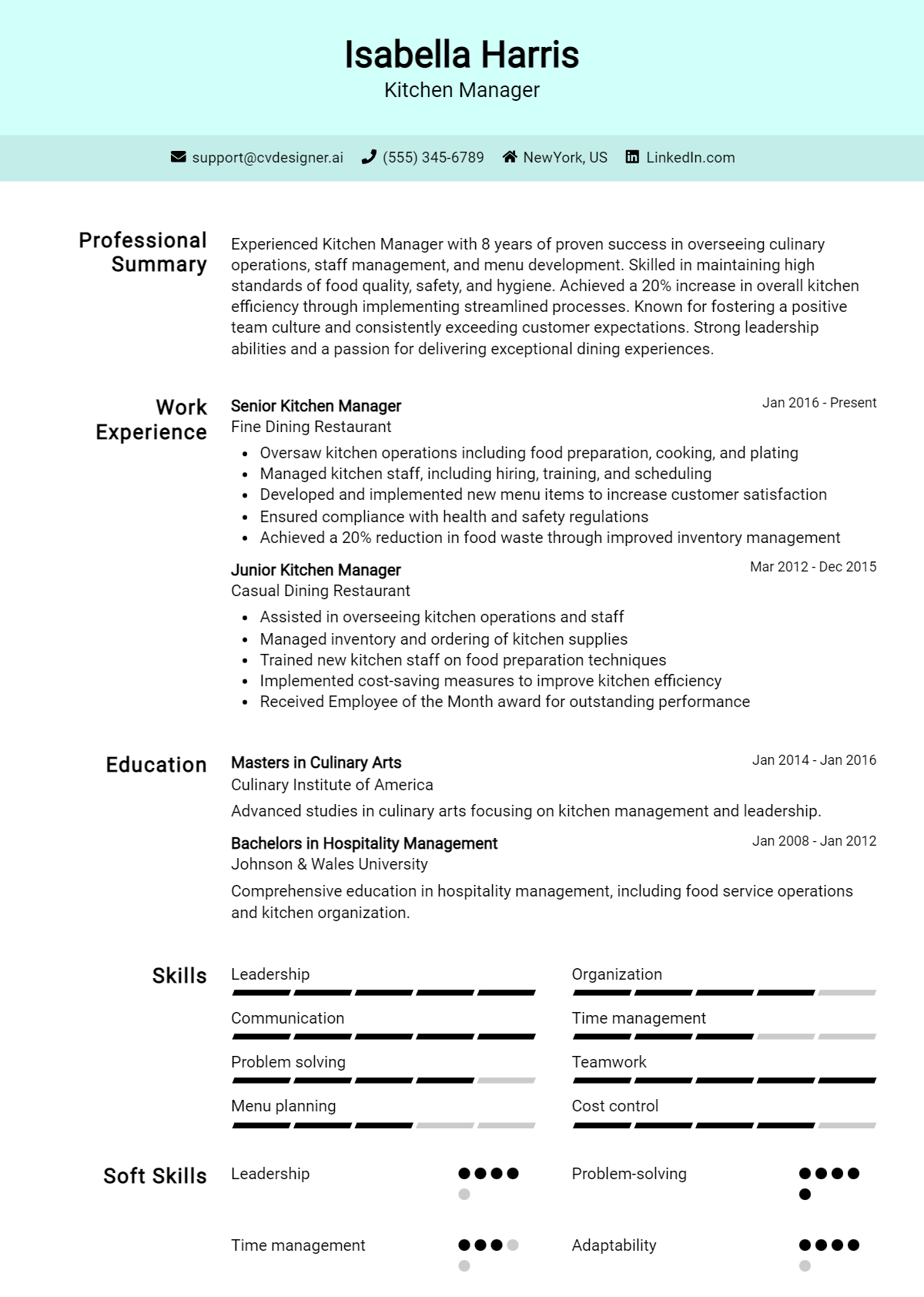Kitchen Manager Resume Example for 2026: Effective CV Writing Tips Preview