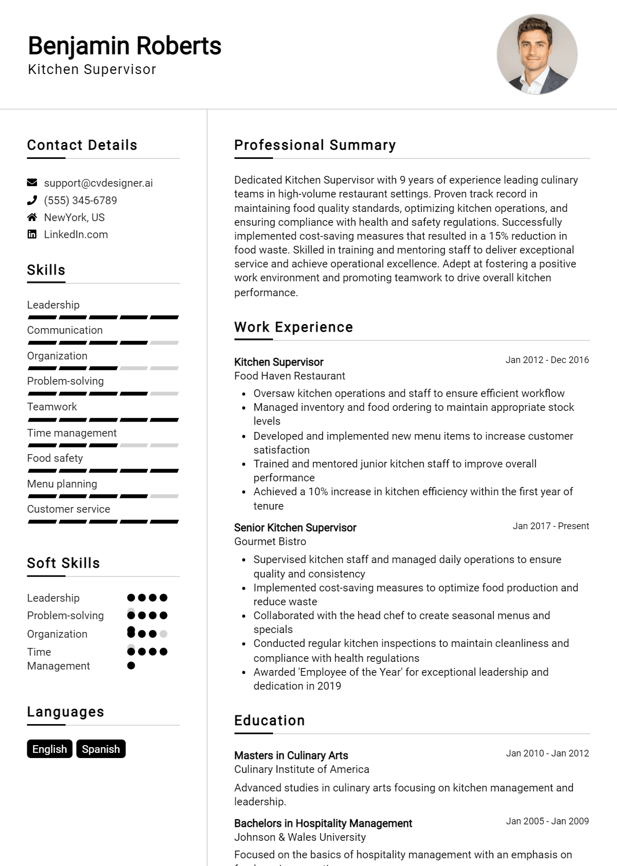 Kitchen Supervisor Resume Example for 2026: Effective CV Writing Tips Preview