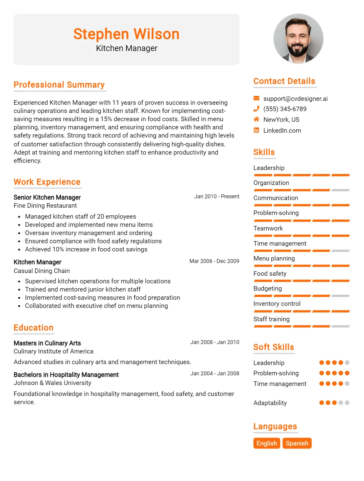 Kitchen Manager CV Example For 2026: Strategies & Templates Preview