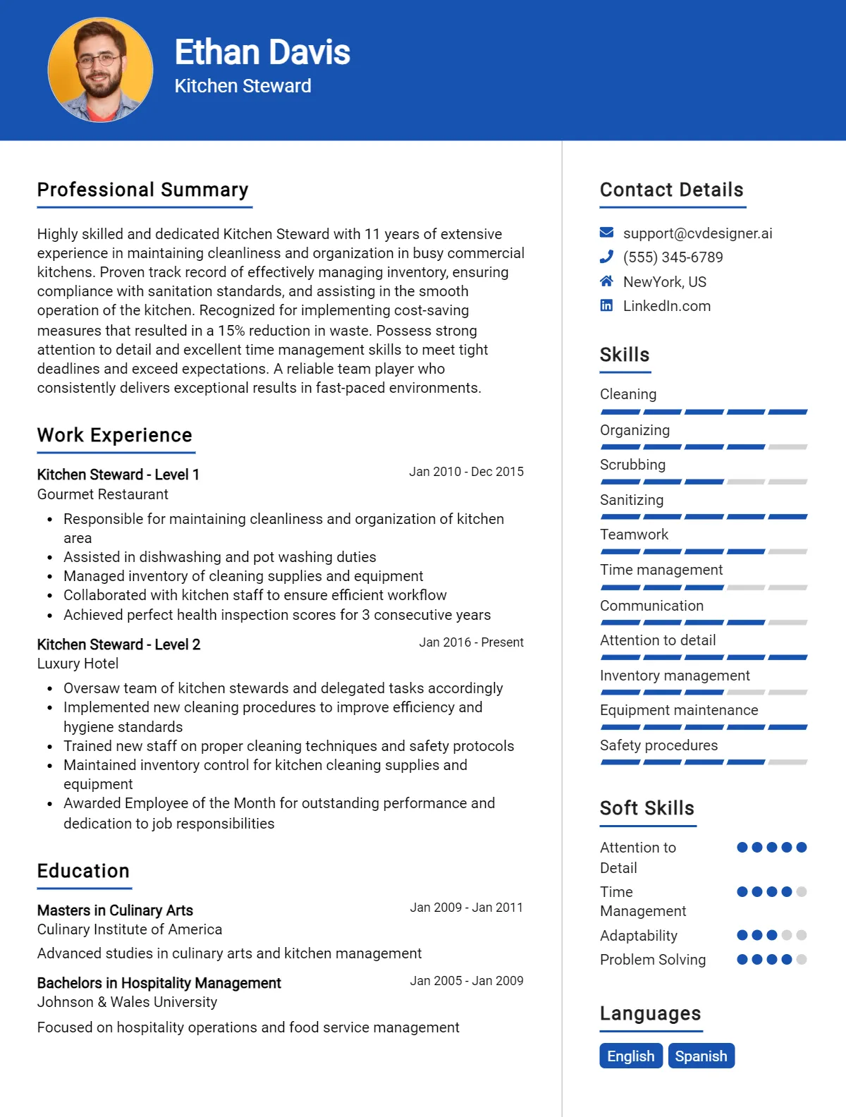 6 Kitchen Steward CV Examples & Free Templates For 2026 Preview