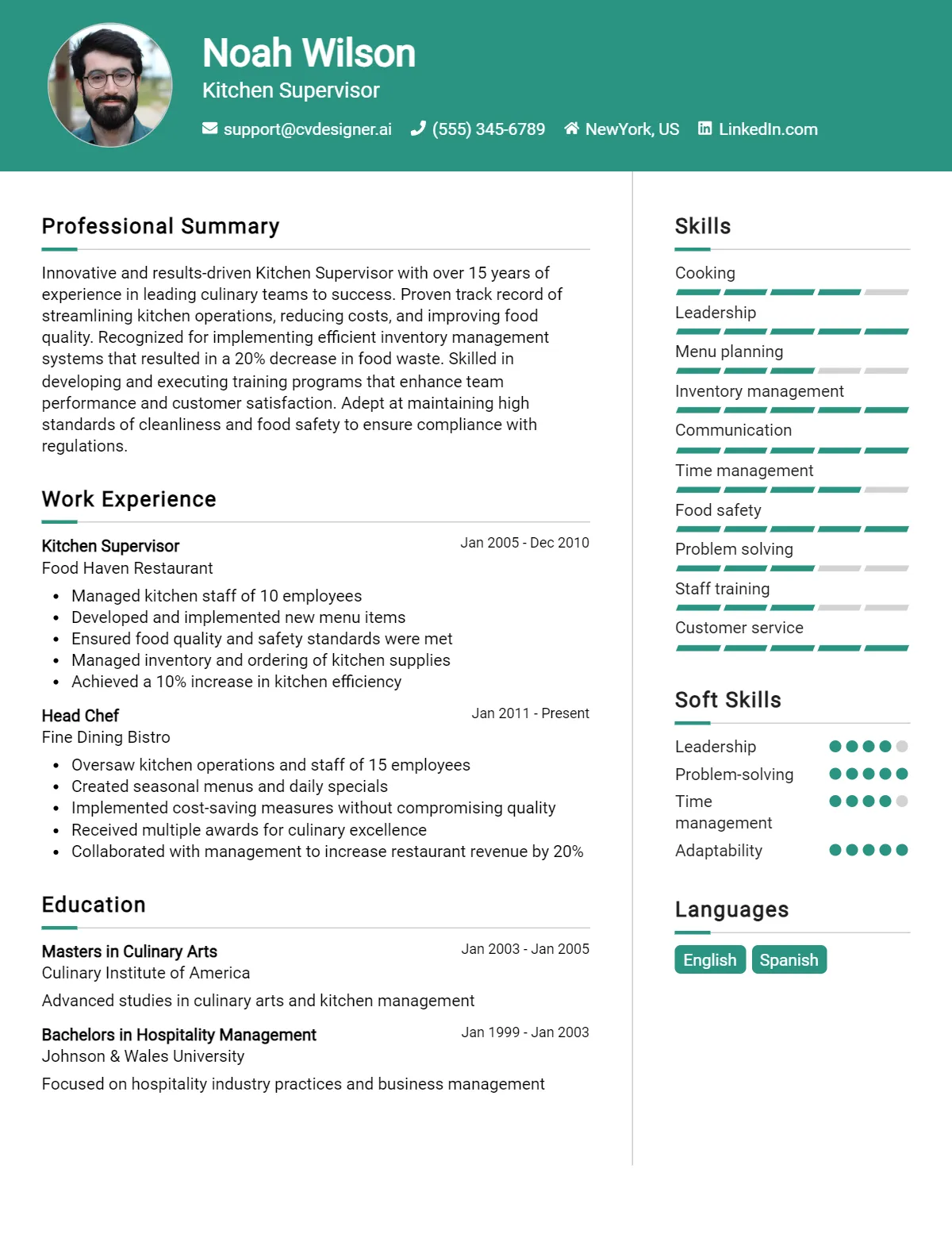 Kitchen Supervisor CV Example For 2026: Best Formatting Tips Preview