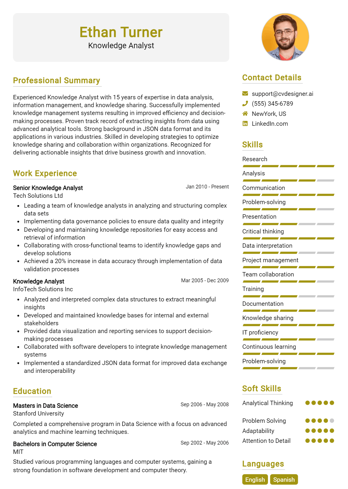 Knowledge Analyst Resume Example for 2026: Top CV Skills Preview
