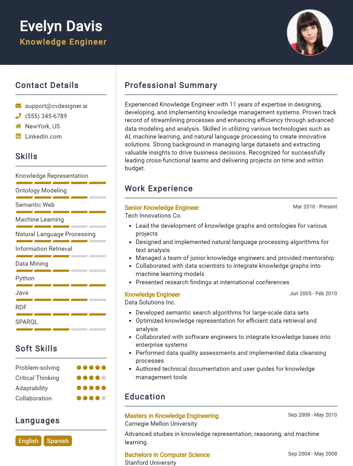 Knowledge Engineer CV Example For 2026: Examples & Free Templates Preview