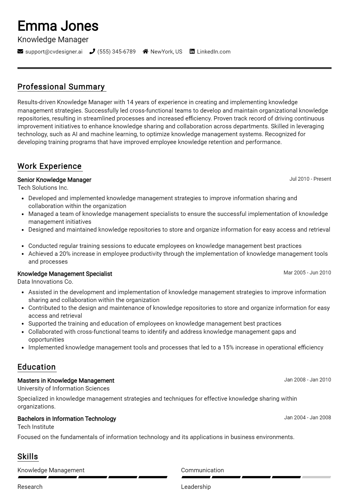 Knowledge Manager Resume Example for 2026: How to Create a Professional CV Preview