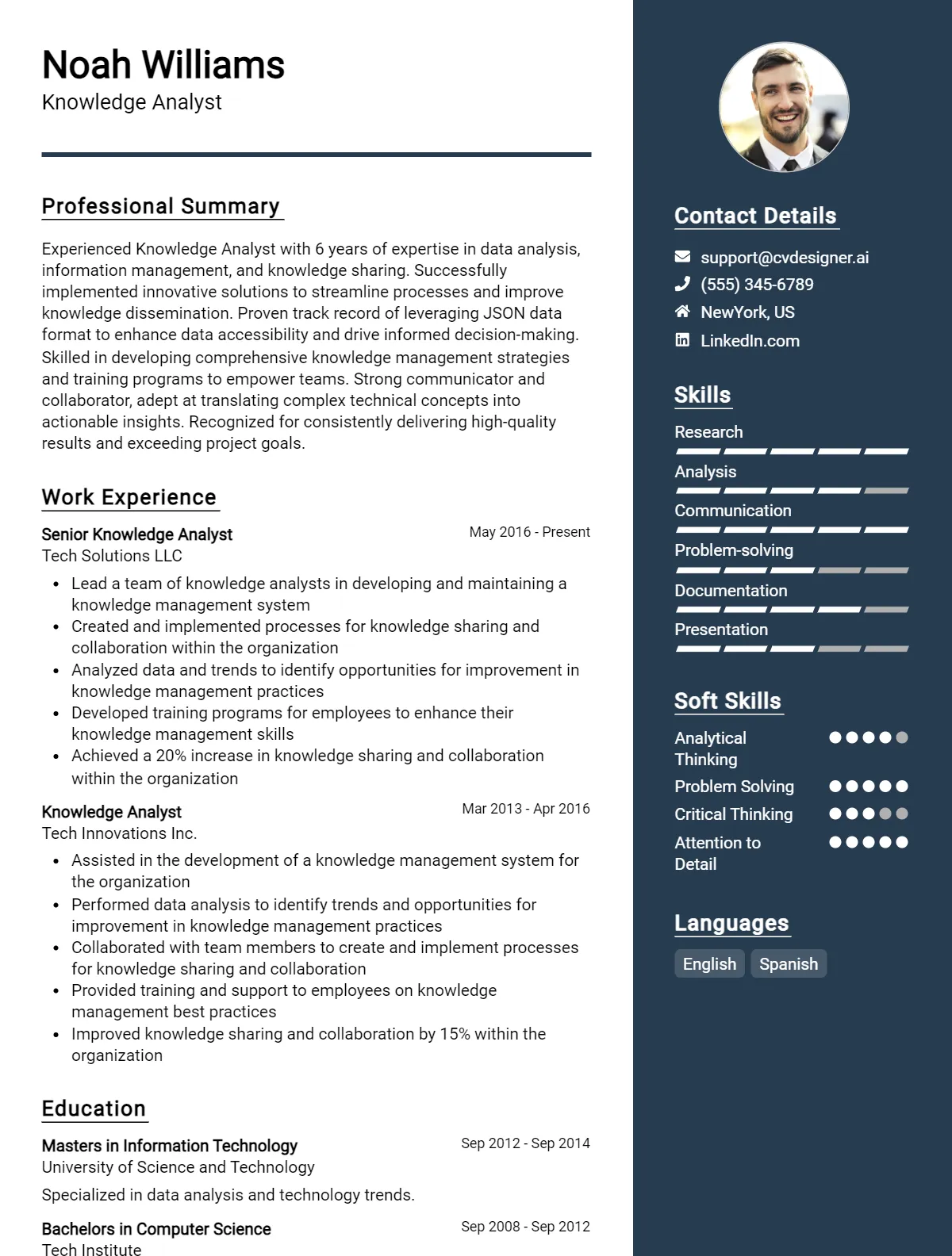 Knowledge Analyst CV Example For 2026: Free Downloadable Templates Preview