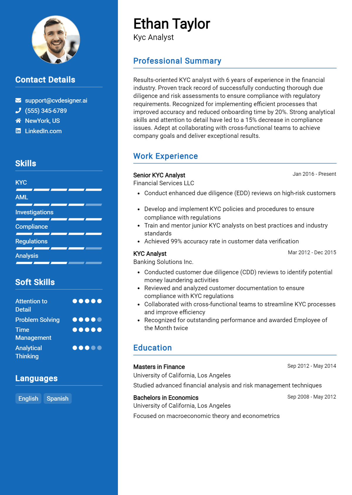Kyc Analyst Resume Example for 2026: Free Professional Templates Preview