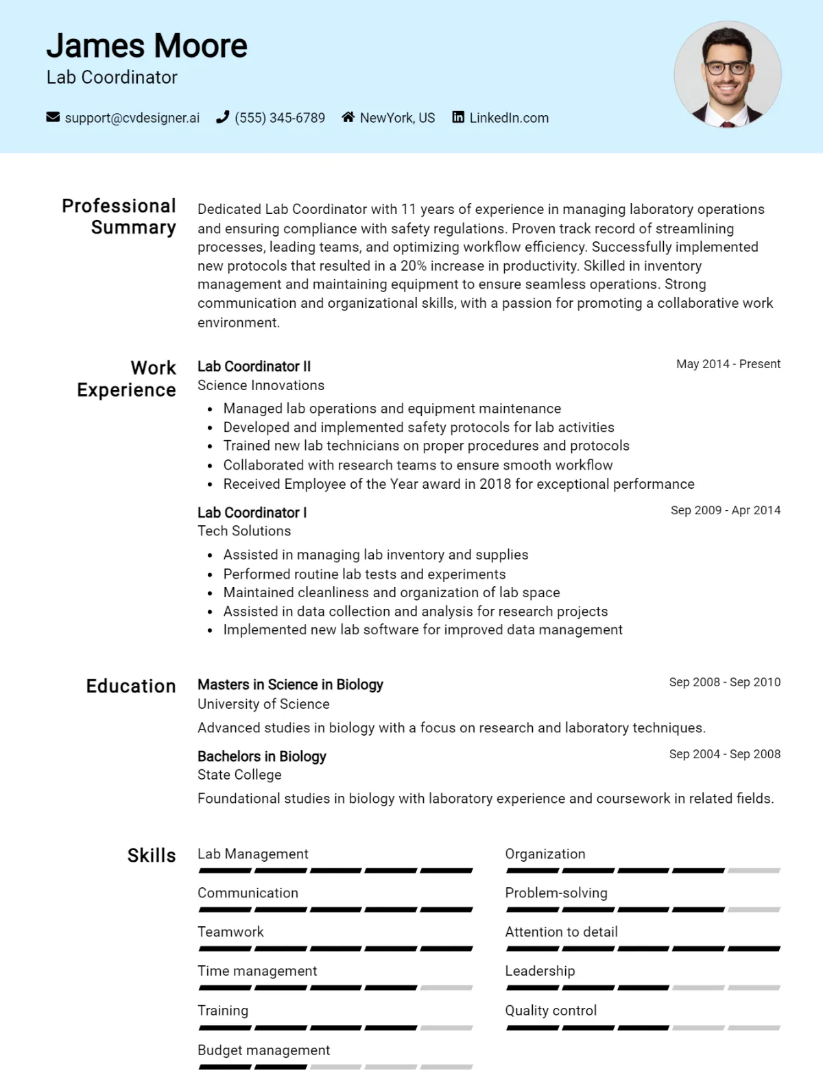 Lab Coordinator CV Example For 2026: Free Downloadable Templates Preview