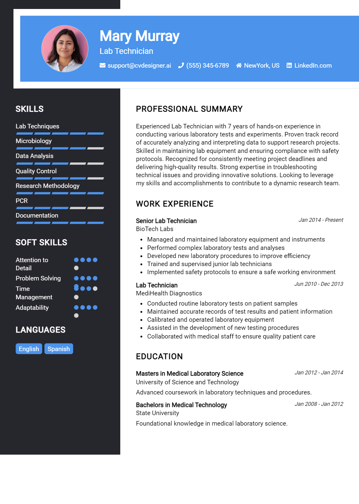 Lab Technician Resume Example for 2026: Best Tips & Templates Preview