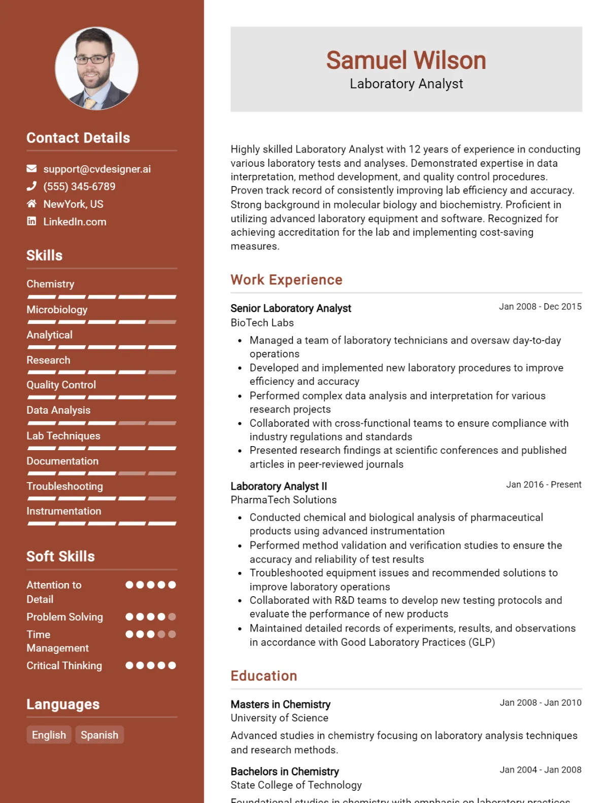 Laboratory Analyst CV Example For 2026: Professional CV Templates Preview