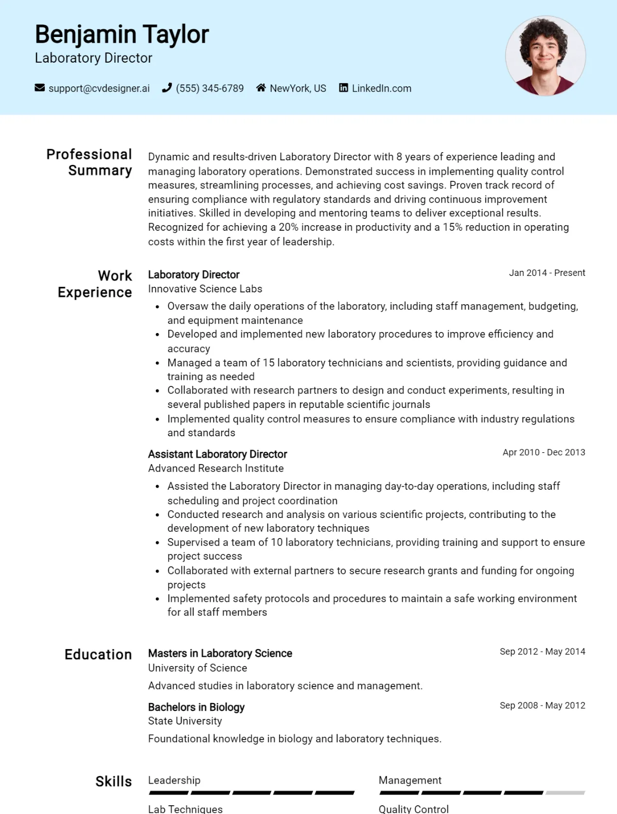 Laboratory Director CV Example For 2026: How to Create a Professional CV Preview