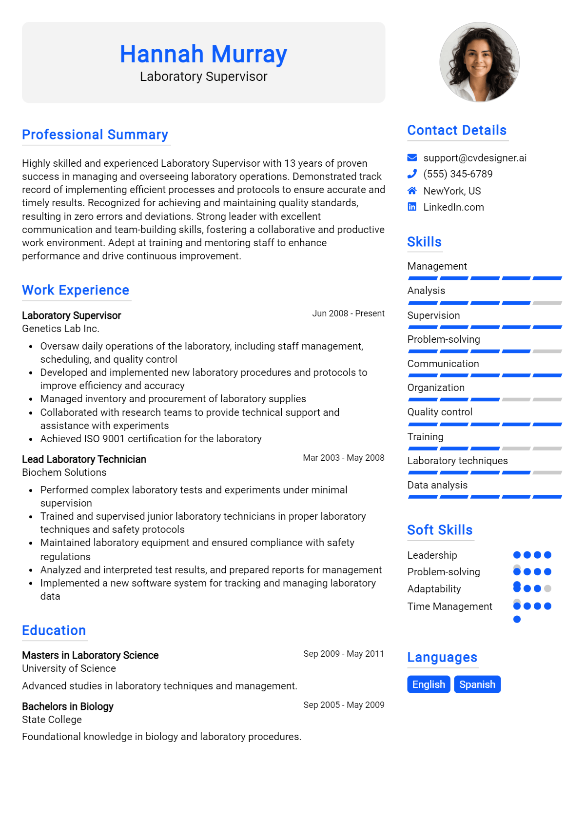 Laboratory Supervisor Resume Example for 2026: Tips to Stand Out Preview