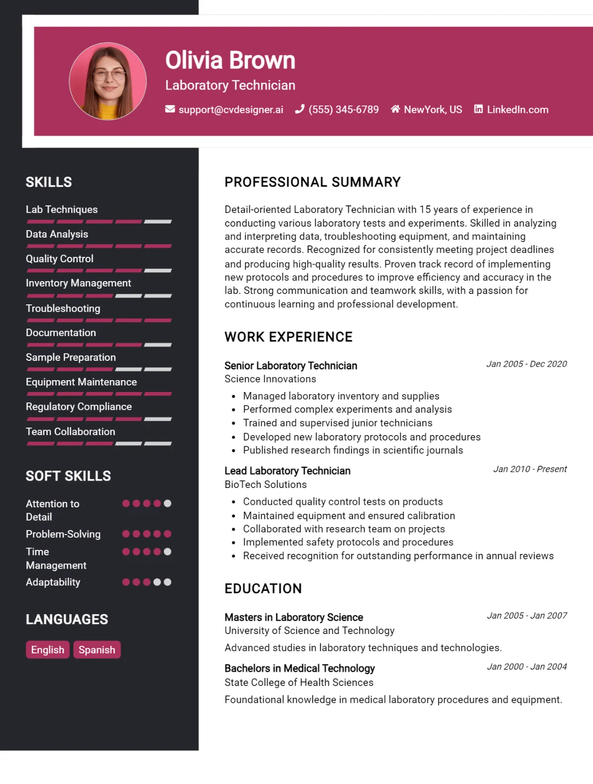Laboratory Technician CV Example For 2026: Free Downloadable Templates Preview
