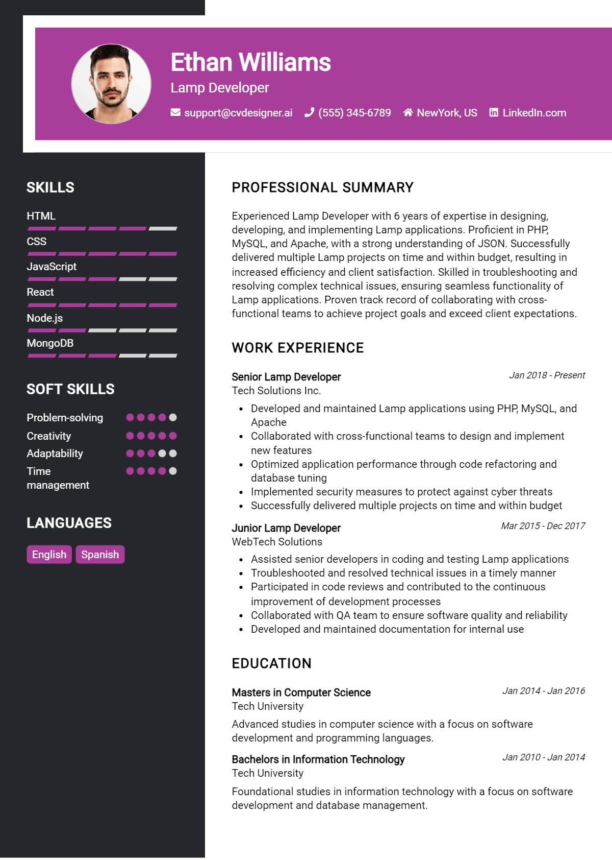 Lamp Developer Resume Example for 2026: Best Writing Guide Preview