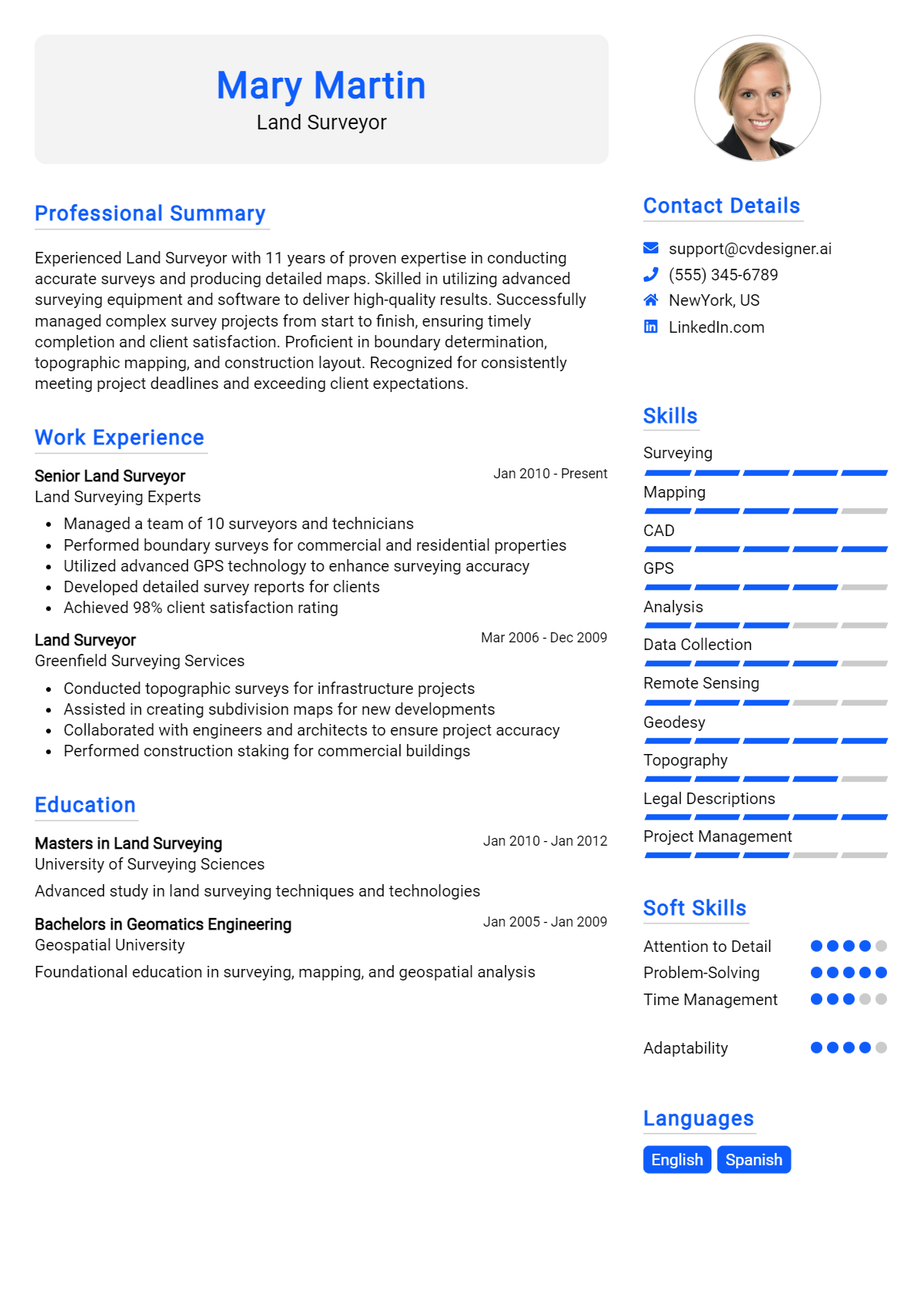 Land Surveyor Resume Example for 2026: Top CV Skills Preview