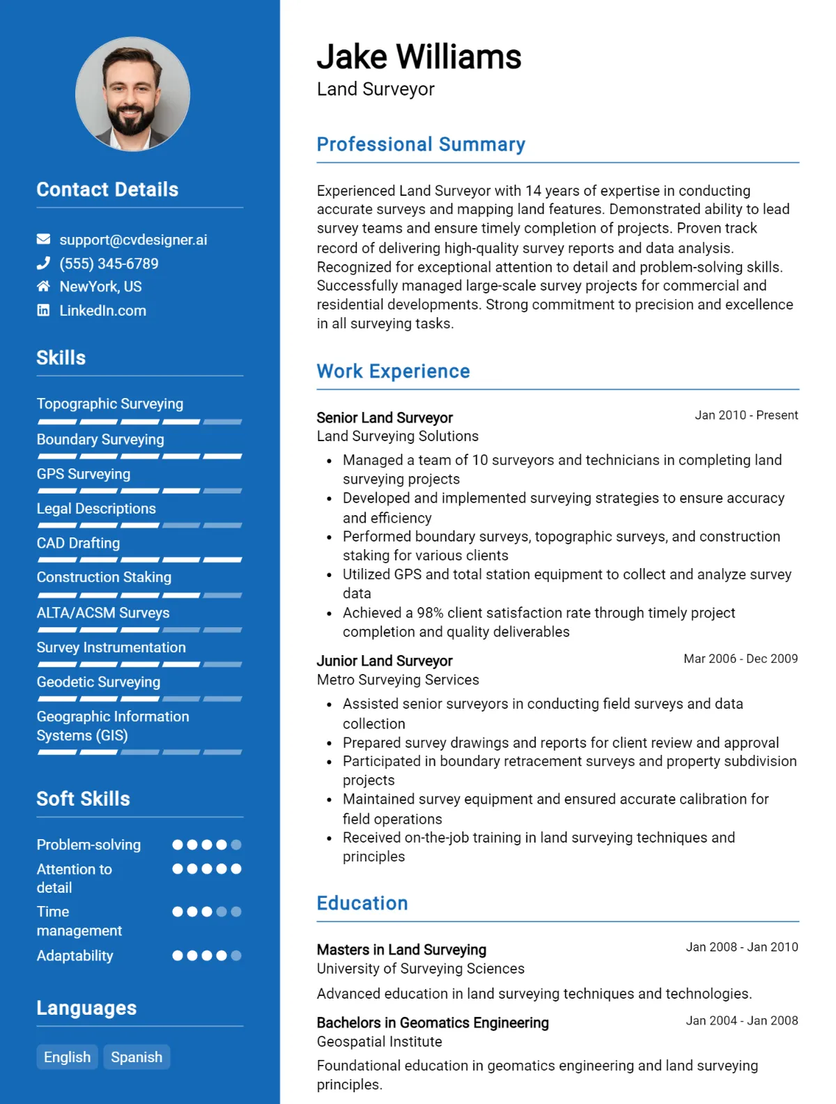 Land Surveyor CV Example For 2026: Free Downloadable Templates Preview