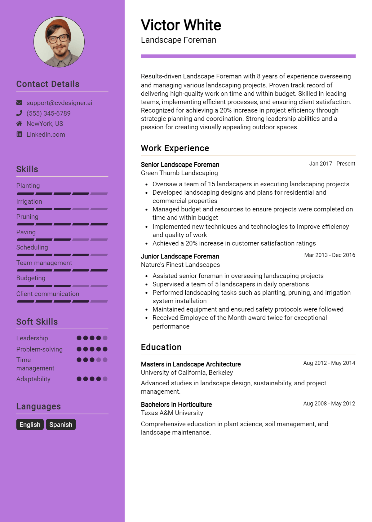 Landscape Foreman Resume Example for 2026: Effective CV Writing Tips Preview
