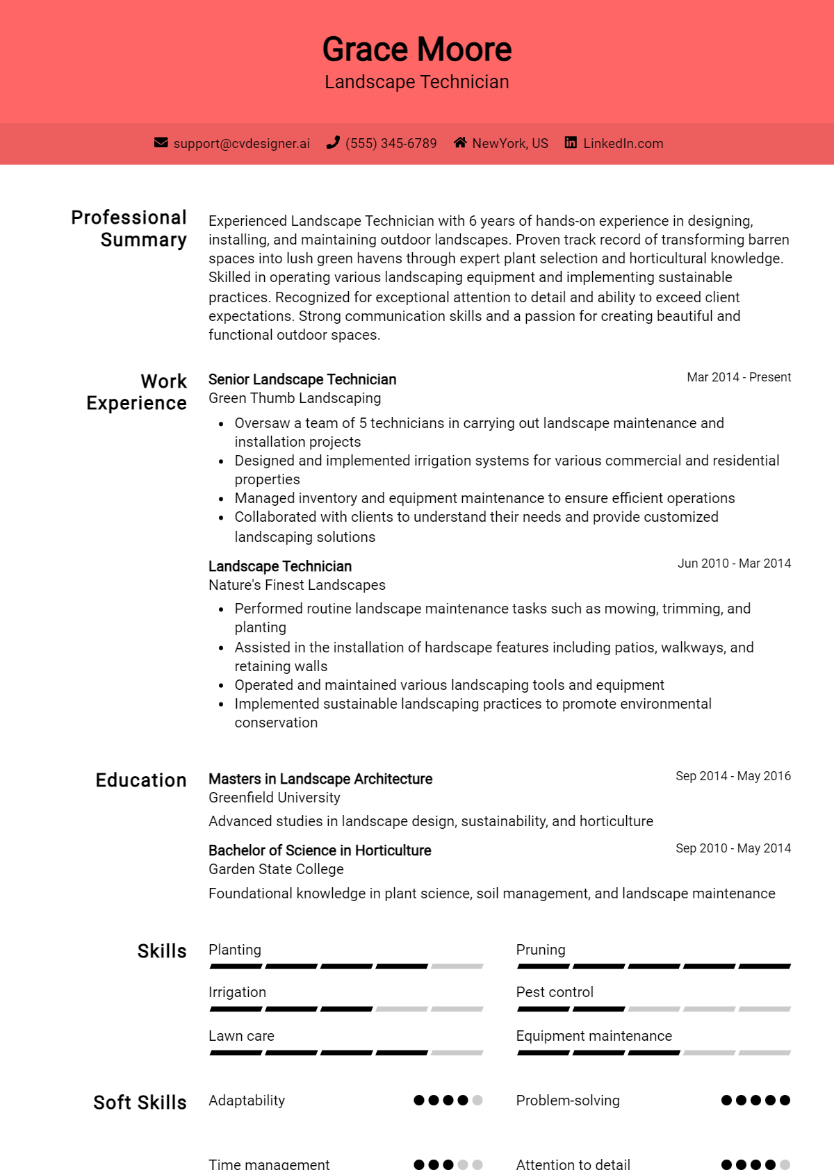 Landscape Technician Resume Example for 2026: Professional CV Templates Preview
