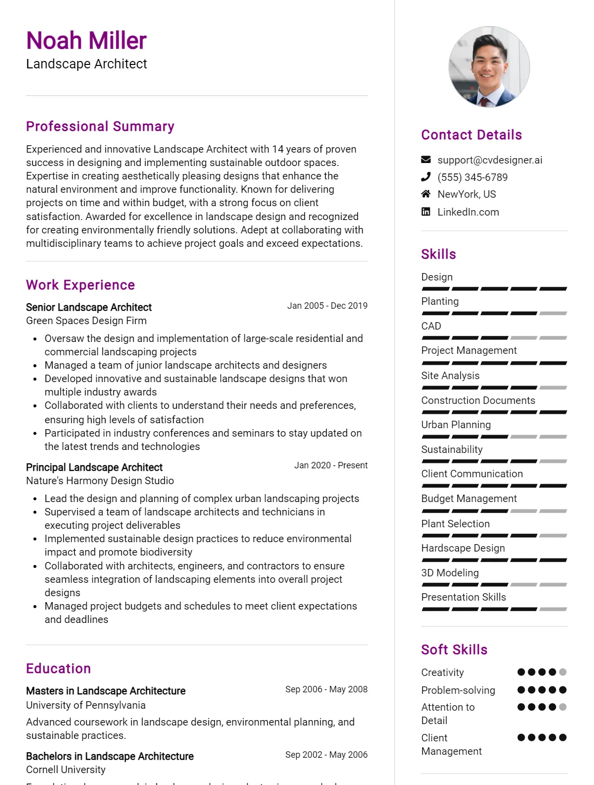 Landscape Architect CV Example For 2026: Examples & Free Templates Preview