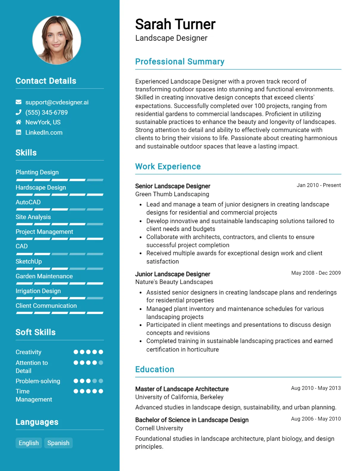 Landscape Designer CV Example For 2026: Best Writing Guide Preview