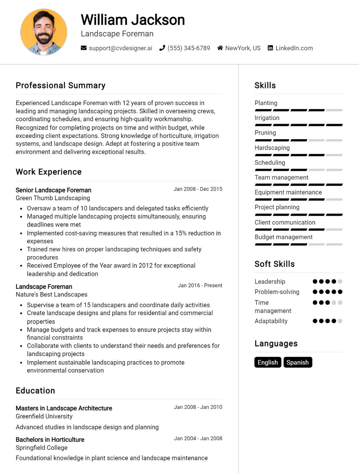 Landscape Foreman CV Example For 2026: Strategies & Templates Preview