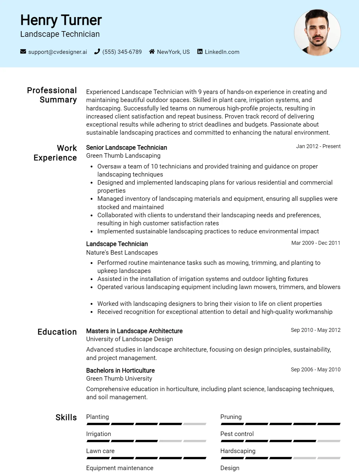 Landscape Technician CV Example For 2026: Examples & Free Templates Preview