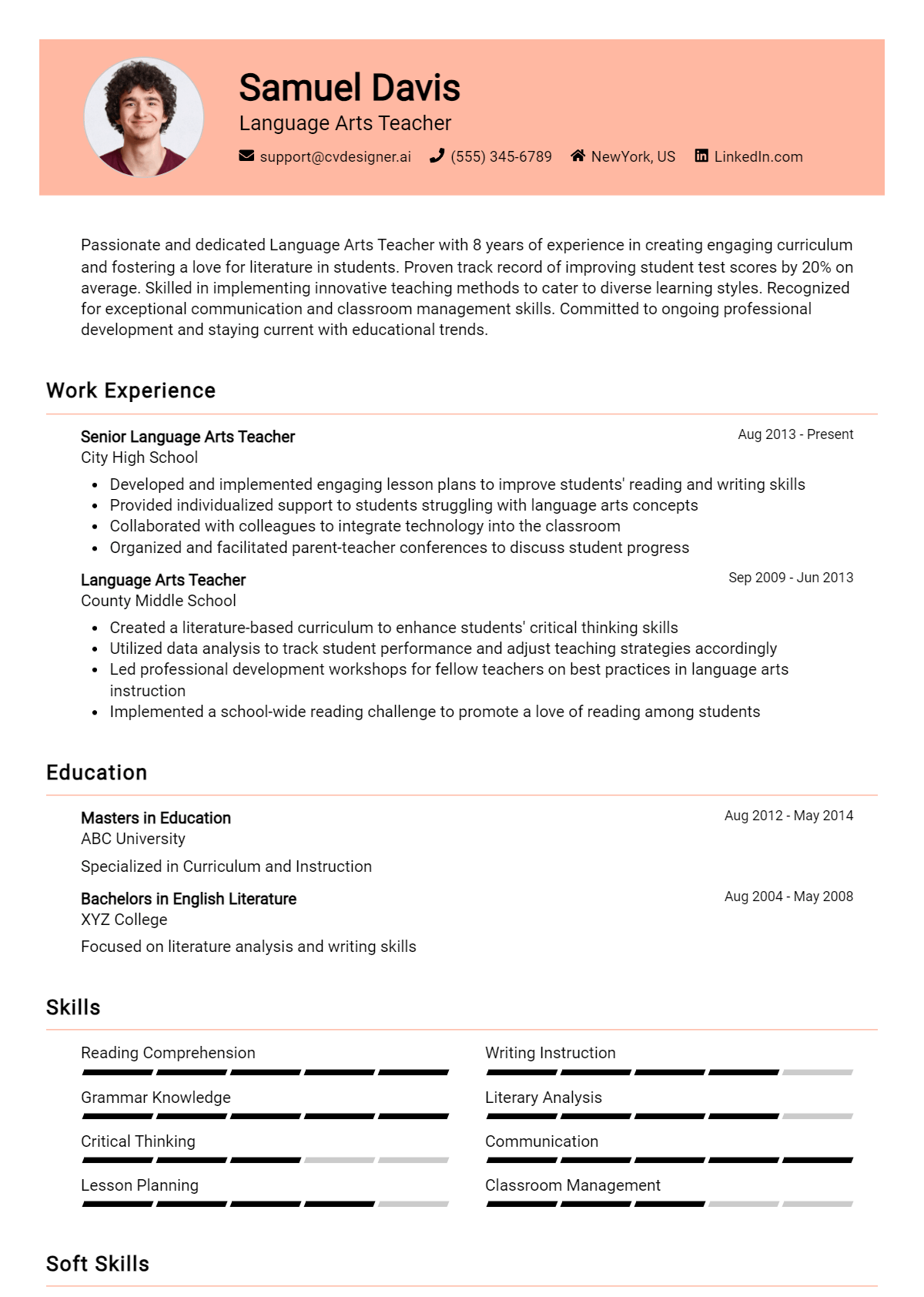 Language Arts Teacher Resume Example for 2026: Effective CV Writing Tips Preview