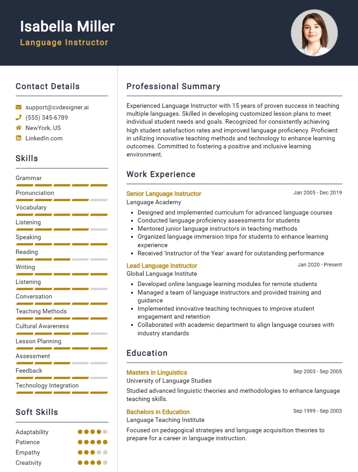 10 Language Instructor CV Examples & Templates For 2026 Preview