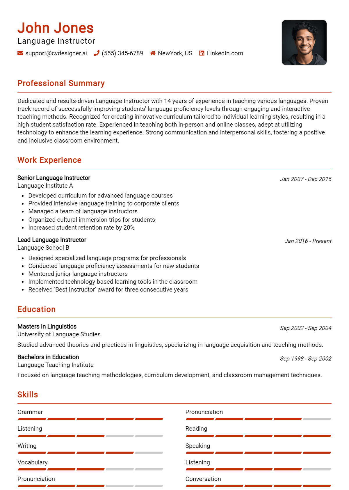 Language Instructor Resume Example for 2026: Effective CV Writing Tips Preview