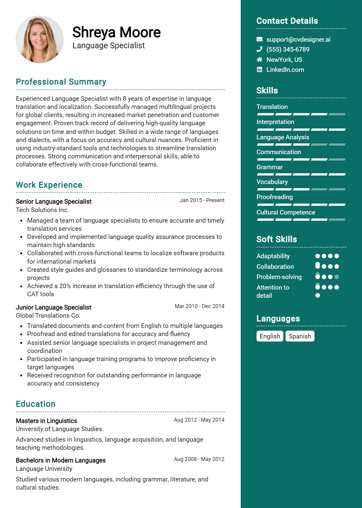 Language Specialist Resume Example for 2026: Ultimate Guide Preview