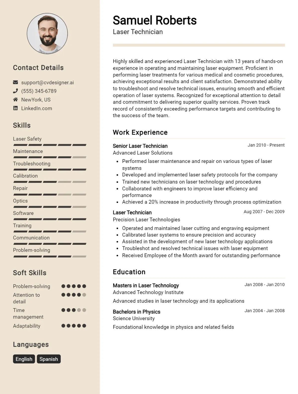 Laser Technician CV Example For 2026: Top Tips & Samples Preview