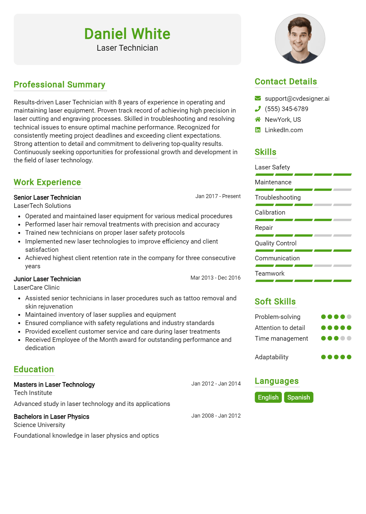 Laser Technician Resume Example for 2026: Best Writing Guide Preview