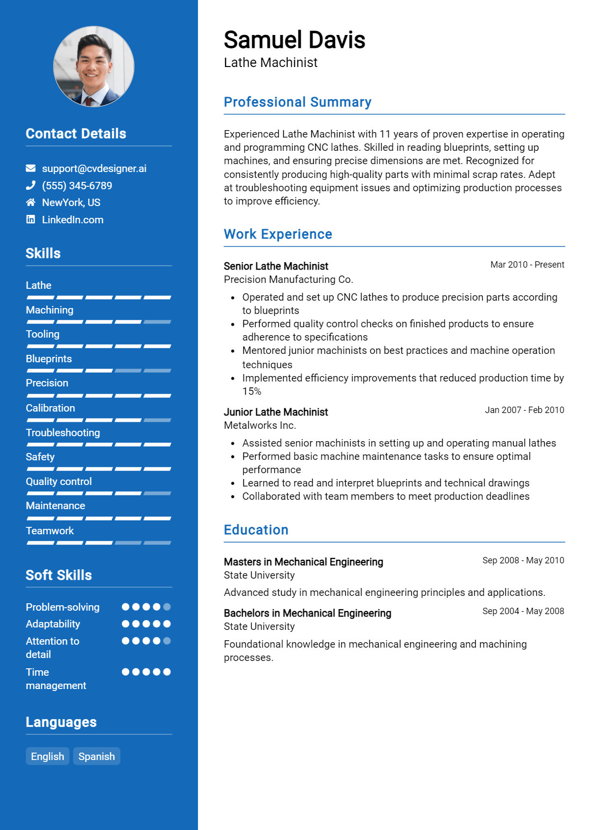 Lathe Machinist Resume Example for 2026: Tips & Templates Preview