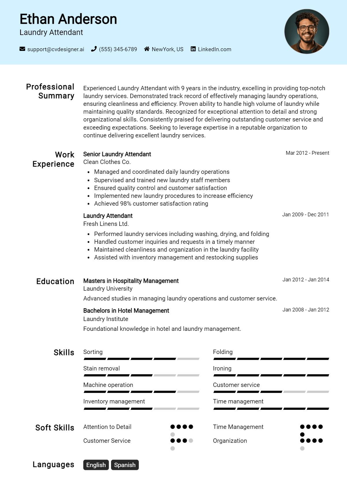 Laundry Attendant Resume Example for 2026: Free Professional Templates Preview