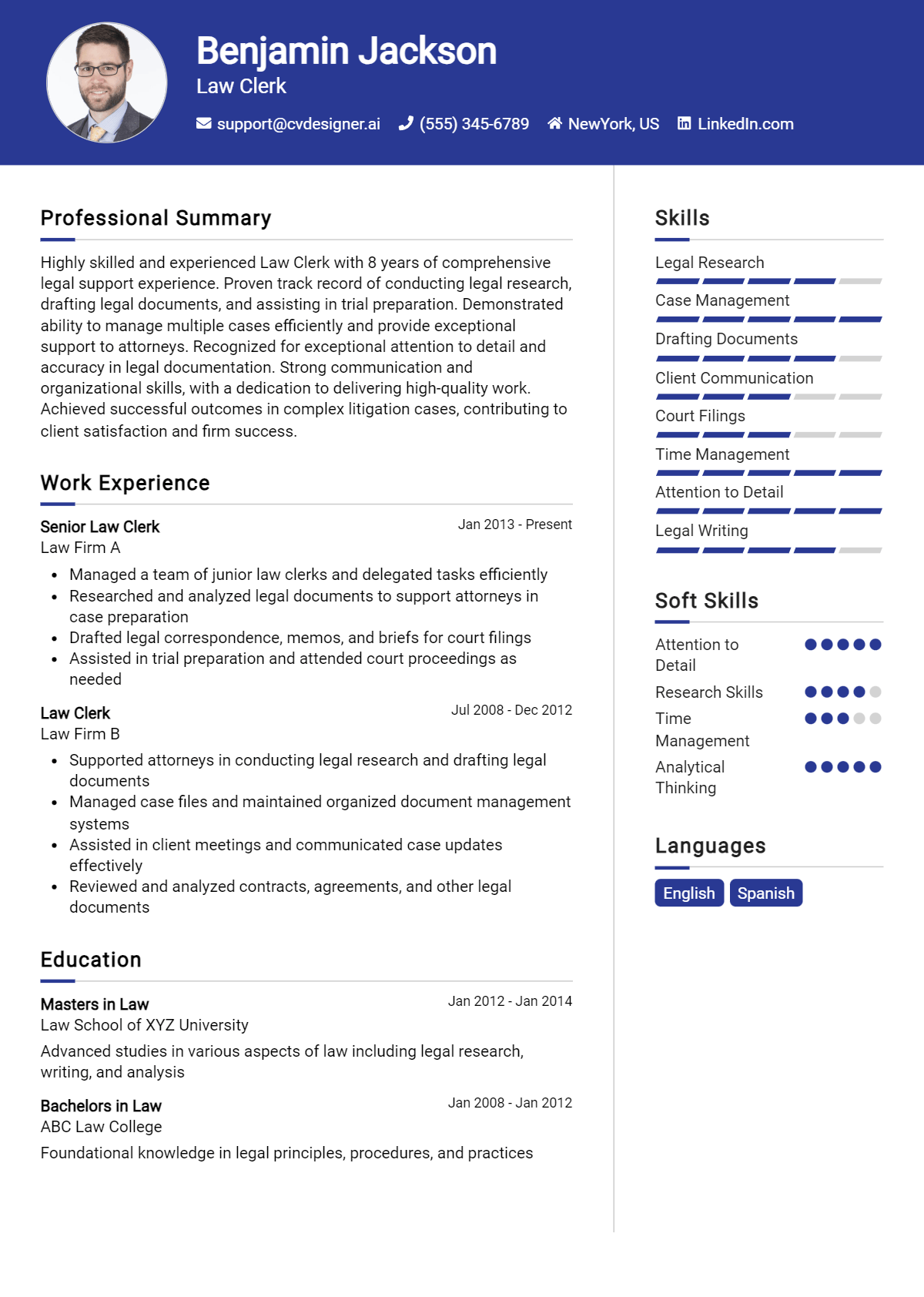 Law Clerk Resume Example for 2026: Samples & Best Practices Preview