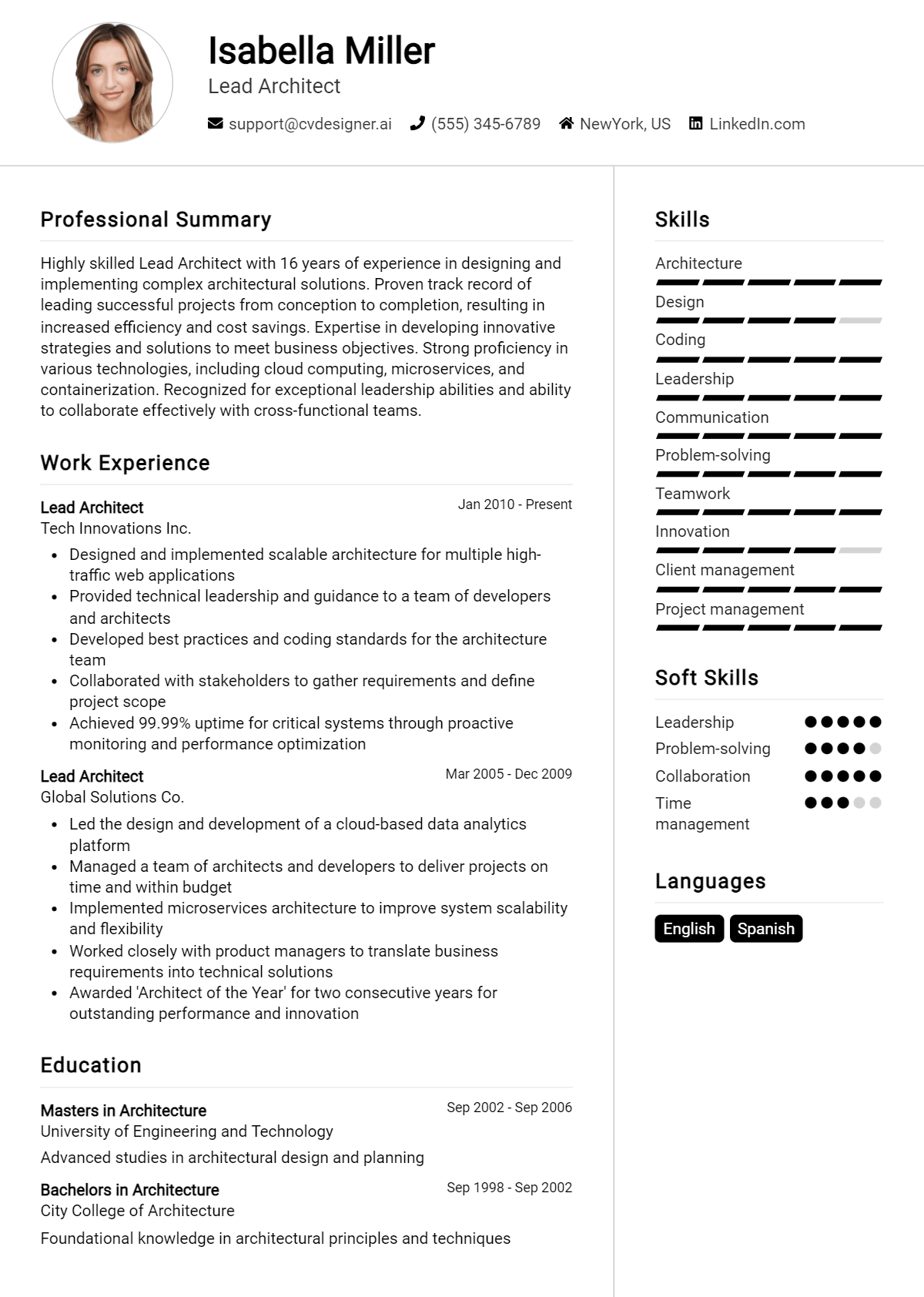 Lead Architect Resume Example for 2026: Professional CV Templates Preview