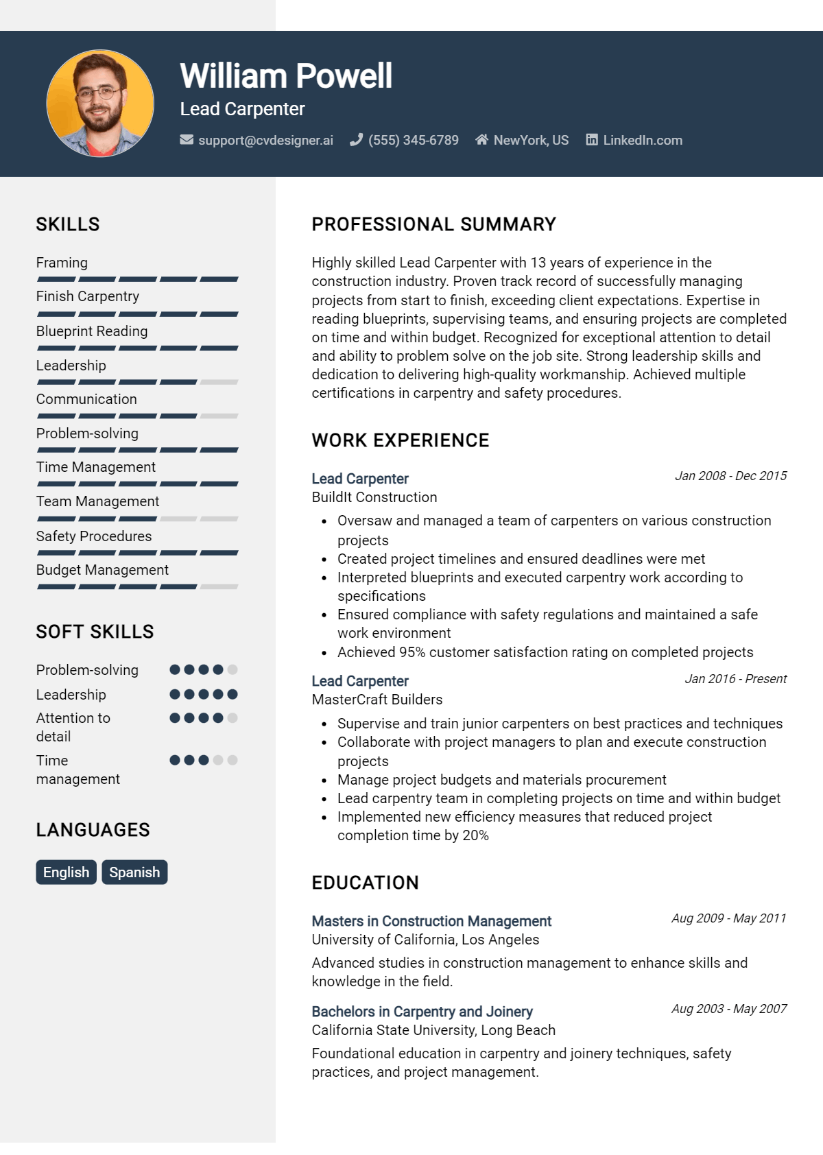 Lead Carpenter Resume Example for 2026: Ultimate Guide Preview
