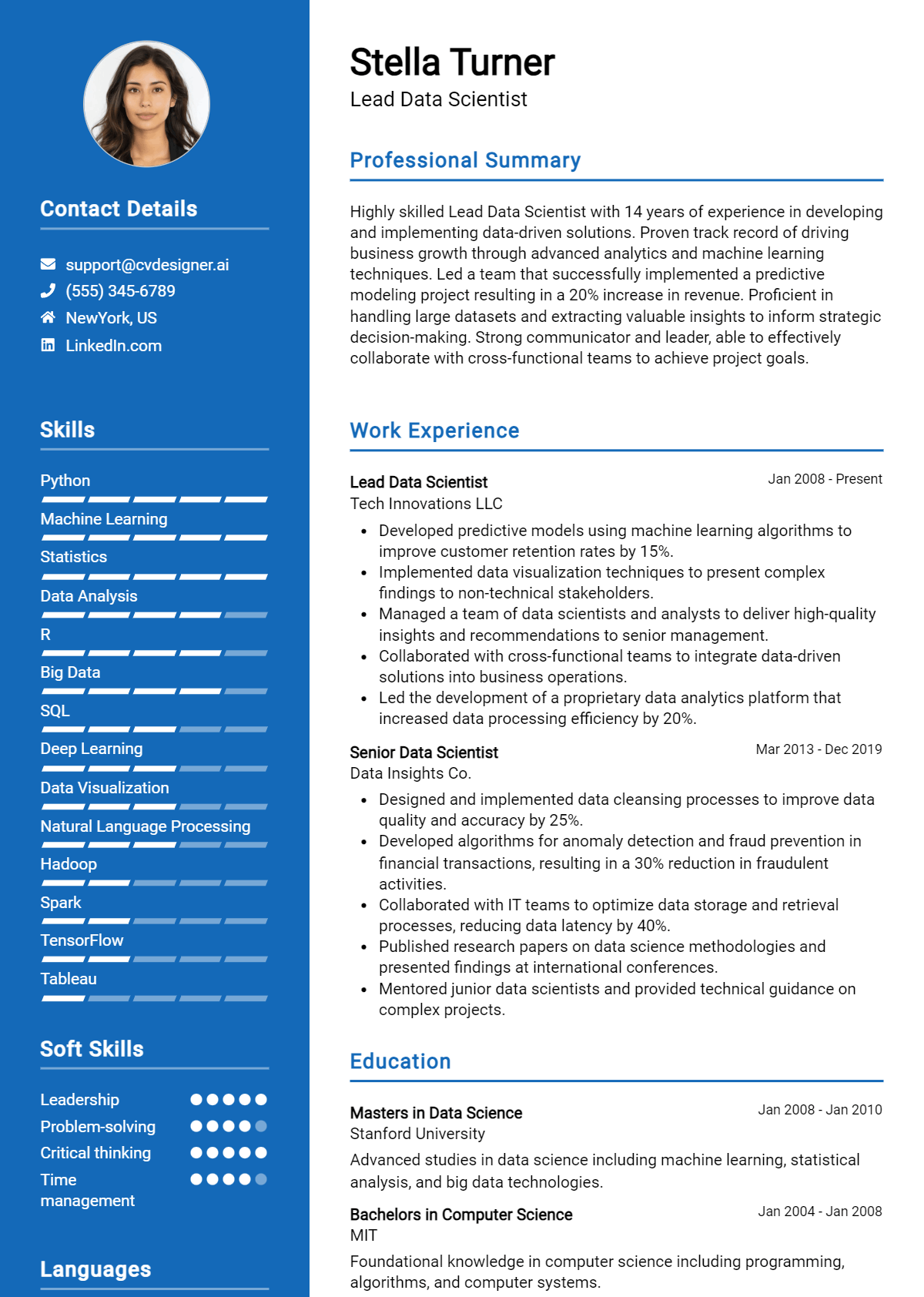 Lead Data Scientist CV Example for 2026: Top Tips & Samples Preview