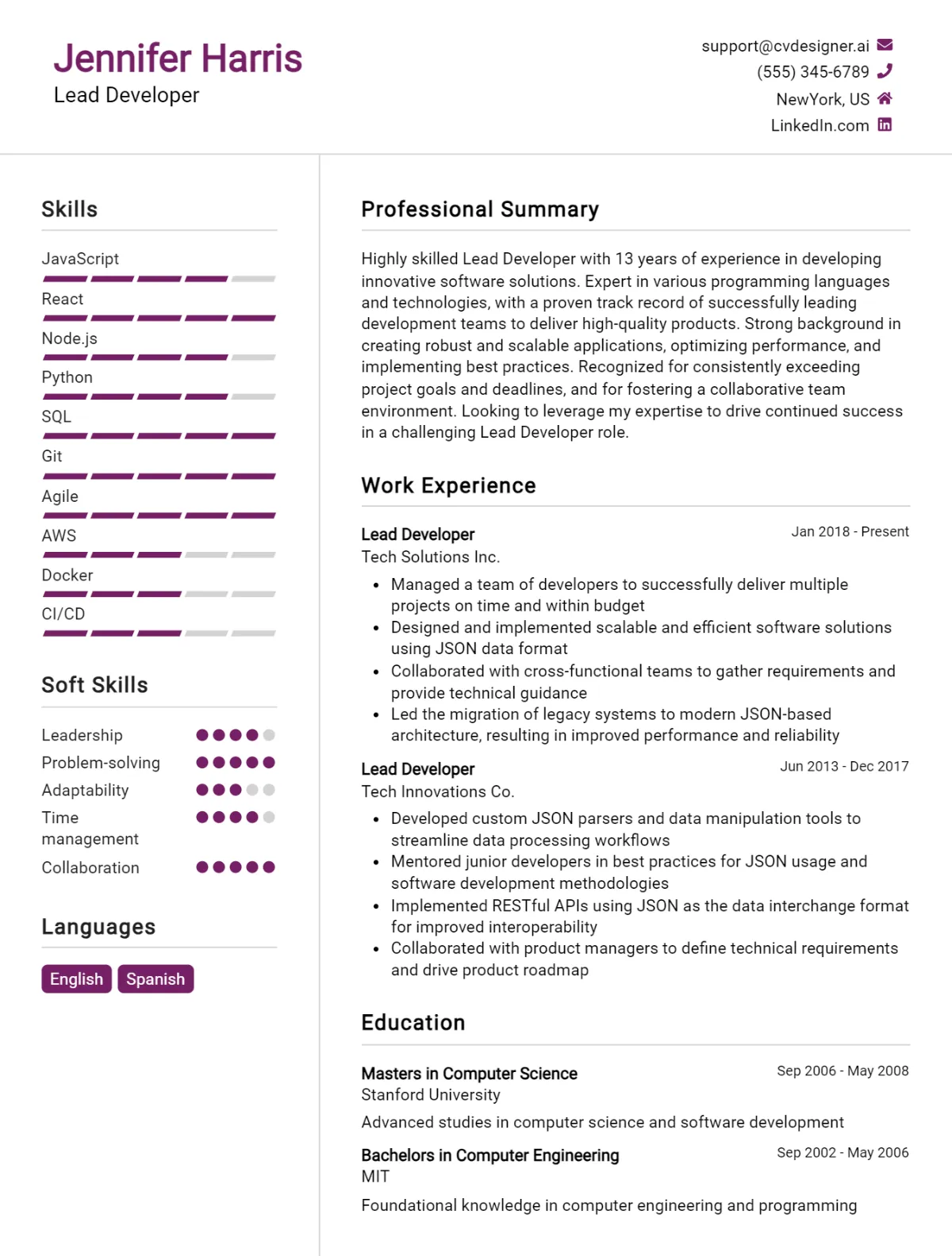 Lead Developer CV Example For 2026: Tips & Templates Preview