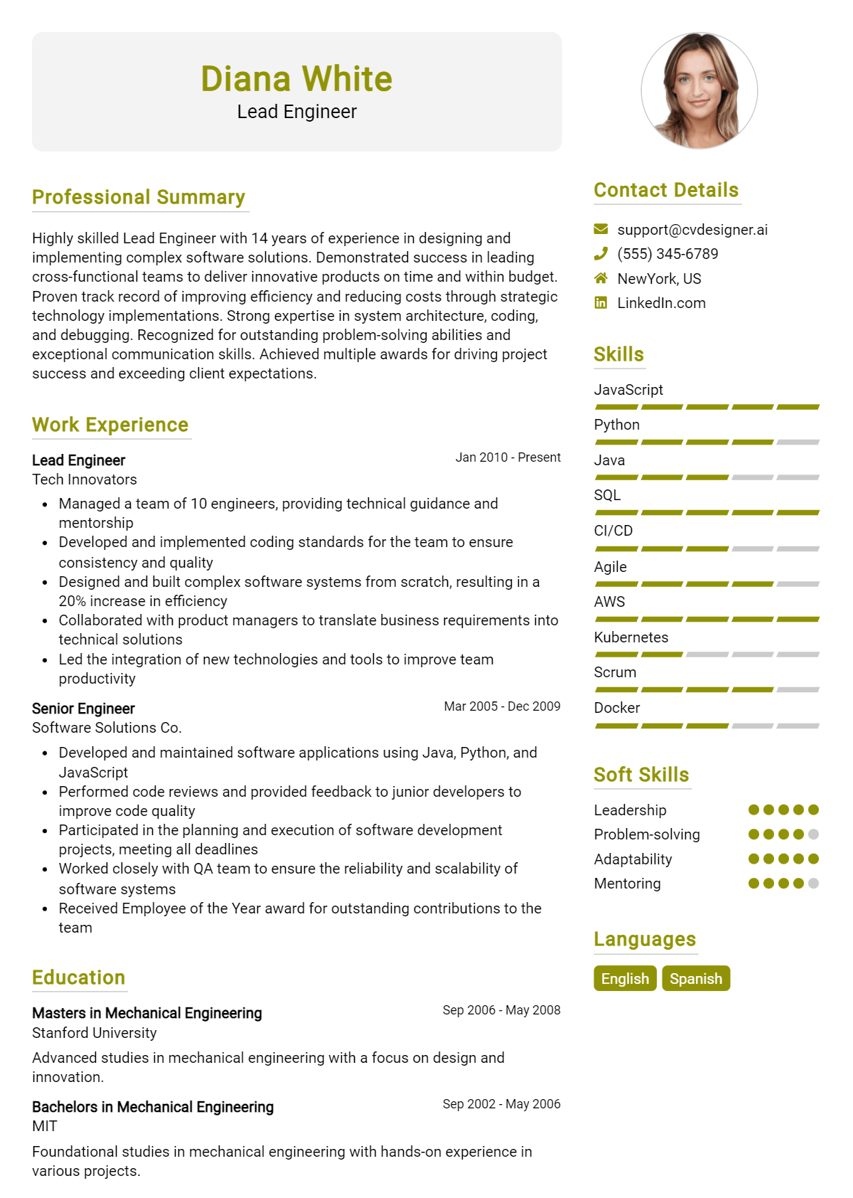 Lead Engineer Resume Example for 2026: Resume Guide Preview