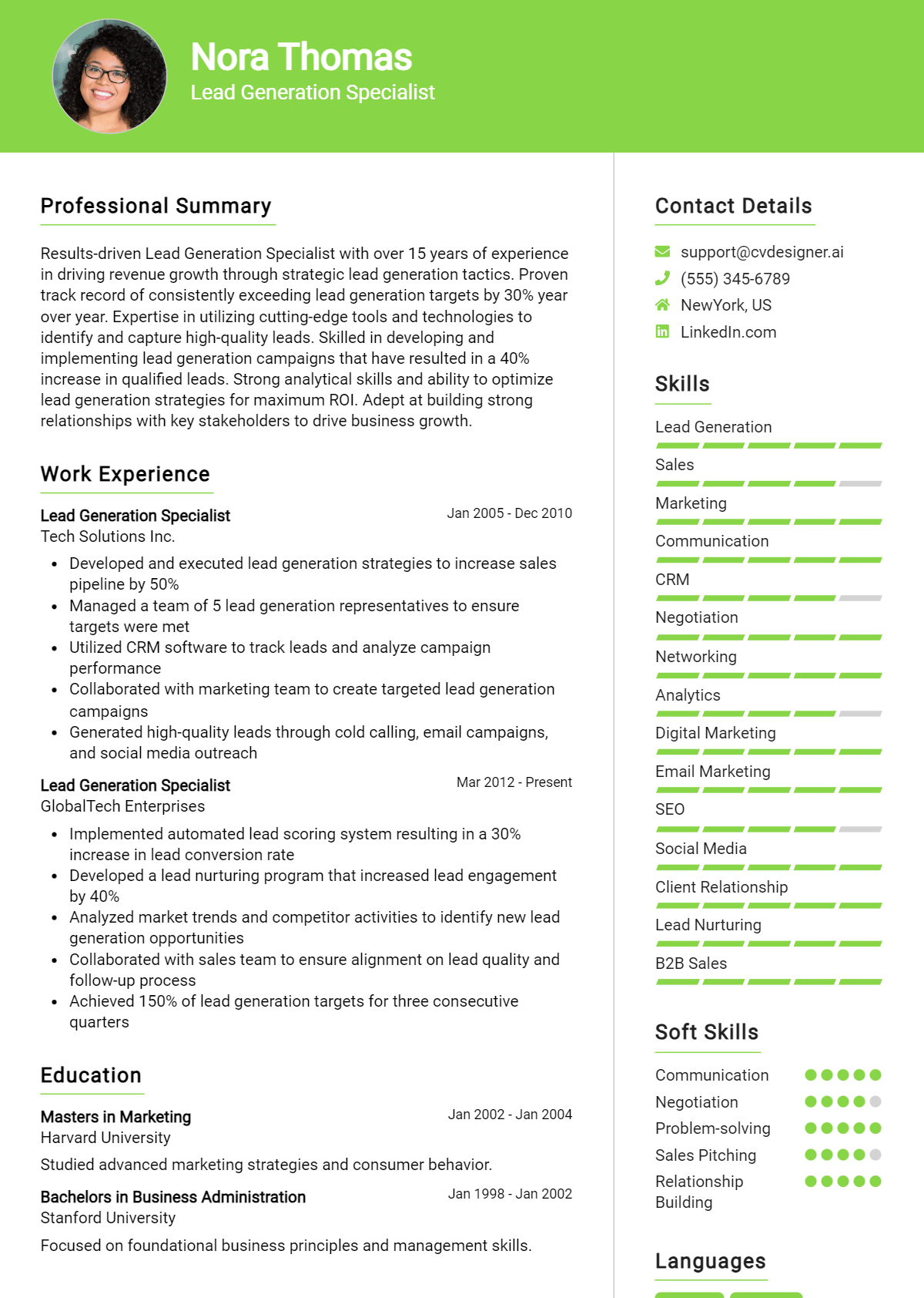 Lead Generation Specialist Resume Example for 2026: Expert Tips Preview